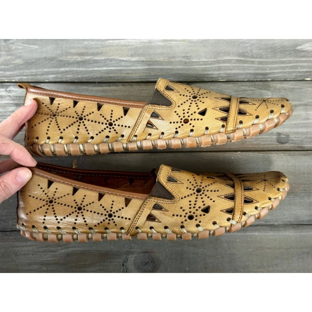 Spring Step Fusaro Tan Leather Laser Cut Perforated Loafer Shoe 7.5 - 8 - Picture 10 of 13